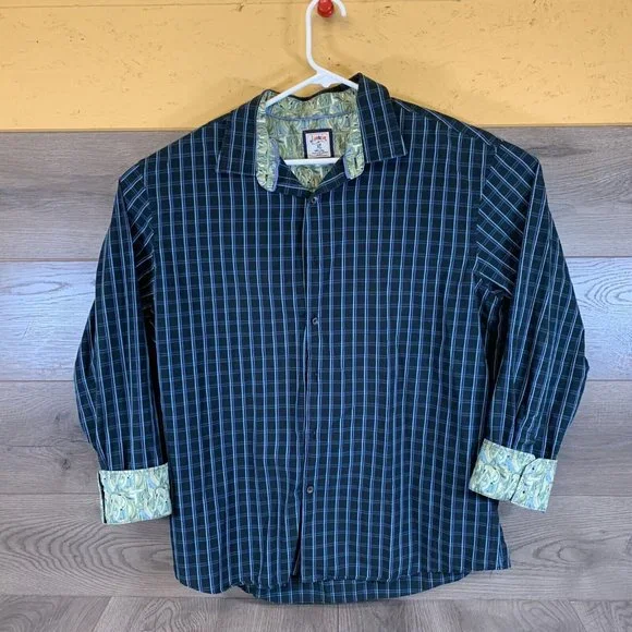 J Garcia Mens Long Sleeve Flip Cuff Cotton Multicolor Button Up Shirt SZ Large - Picture 5 of 5
